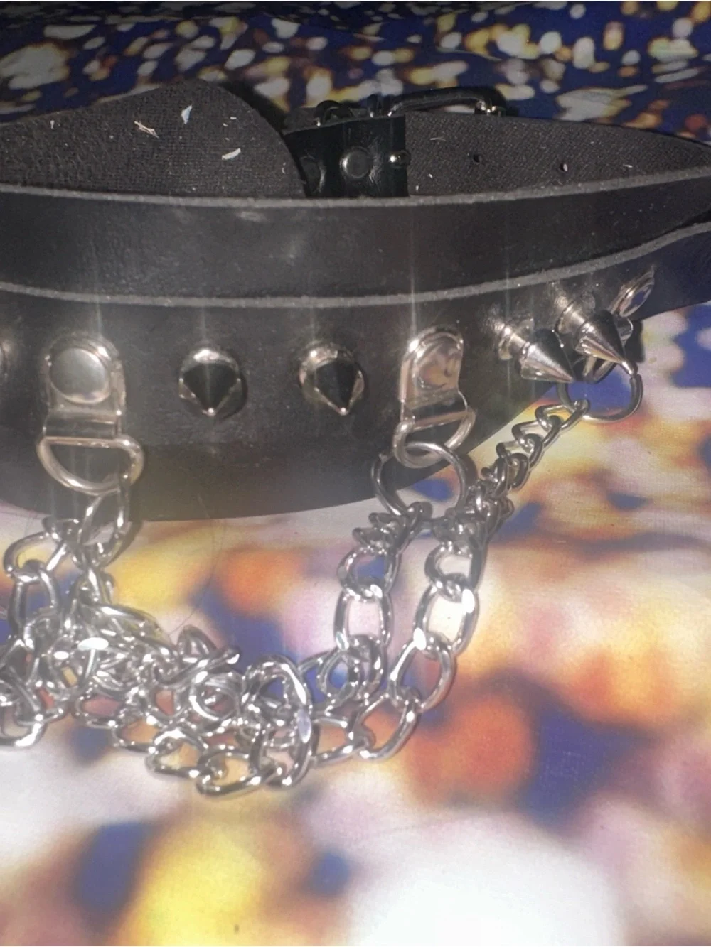 Black Leather Chain Bracelet with Silver Hardware